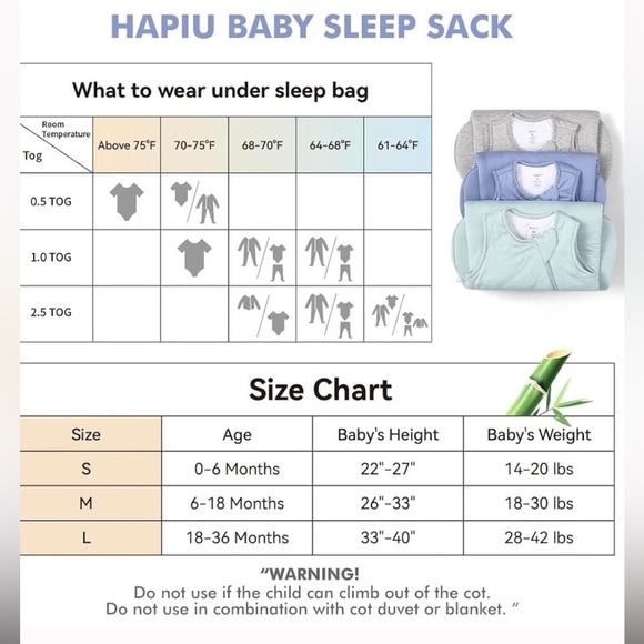 HAPIU Unisex Rayon Made from Bamboo Baby Sleep Sack Mint 6-18 mo - Picture 4 of 4